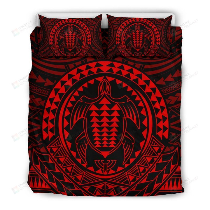 Alohawaii Hawaiian Kakau Honu Arc Red Polynesian Cotton Bed Sheets Spread Comforter Duvet Cover Bedding Sets