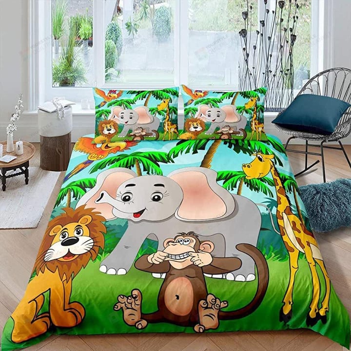 Animlas Elephant Lion Monkey Giraffe Bed Sheets Duvet Cover Bedding Sets