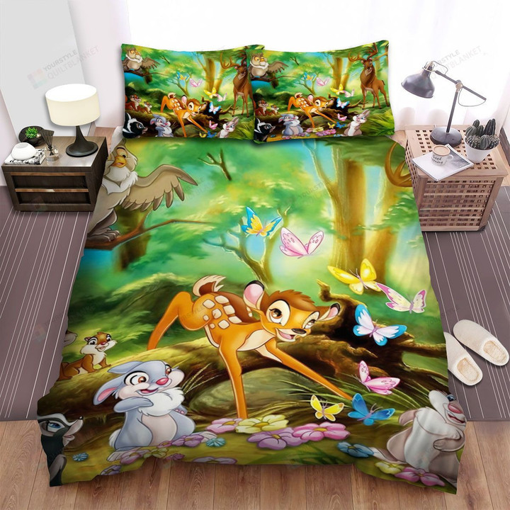 Bambi Playing With Butterflies And Friends Bed Sheets Spread Duvet Cover Bedding Sets