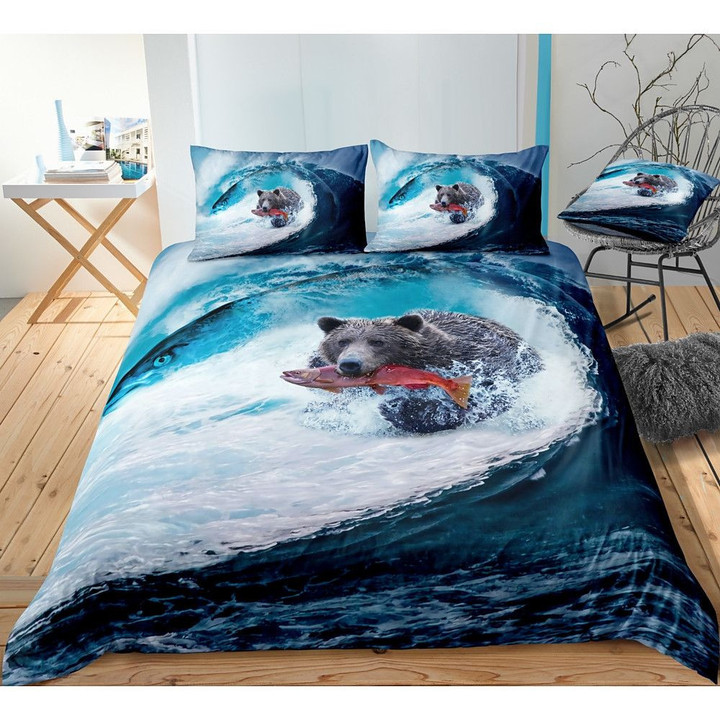Bear Catching Fish Bedding Set Bed Sheets Spread Comforter Duvet Cover Bedding Sets