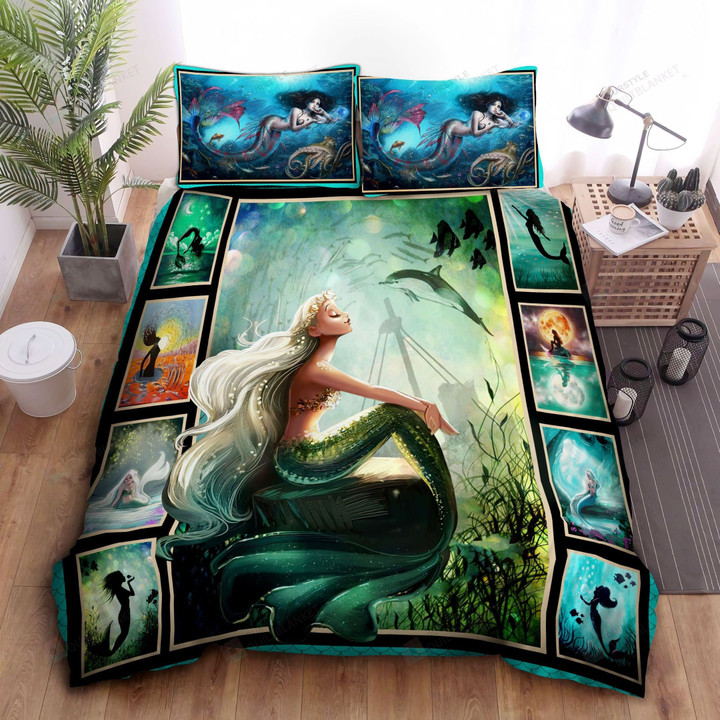 Beautiful Mermaid In The Ocean Cotton Bed Sheets Spread Comforter Duvet Cover Bedding Sets