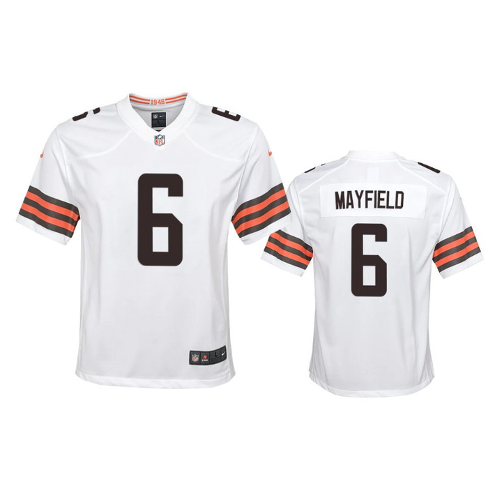 Youth Browns Baker Mayfield White Jersey Game