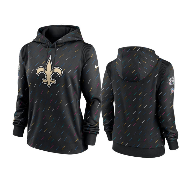 Women's Saints 2021 NFL Crucial Catch Anthracite Therma Pullover Hoodie