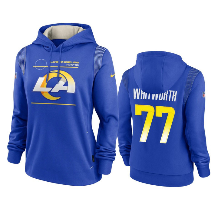 Women's Rams Andrew Whitworth Sideline Performance Royal Pullover Hoodie
