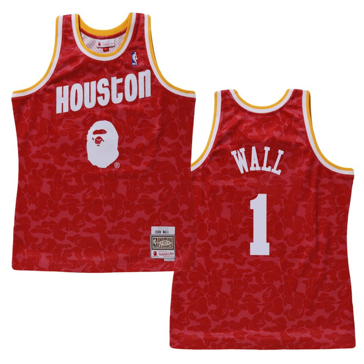 Houston Rockets John Wall BAPE X Mitchell Ness Jersey Hardwood Classics Red
