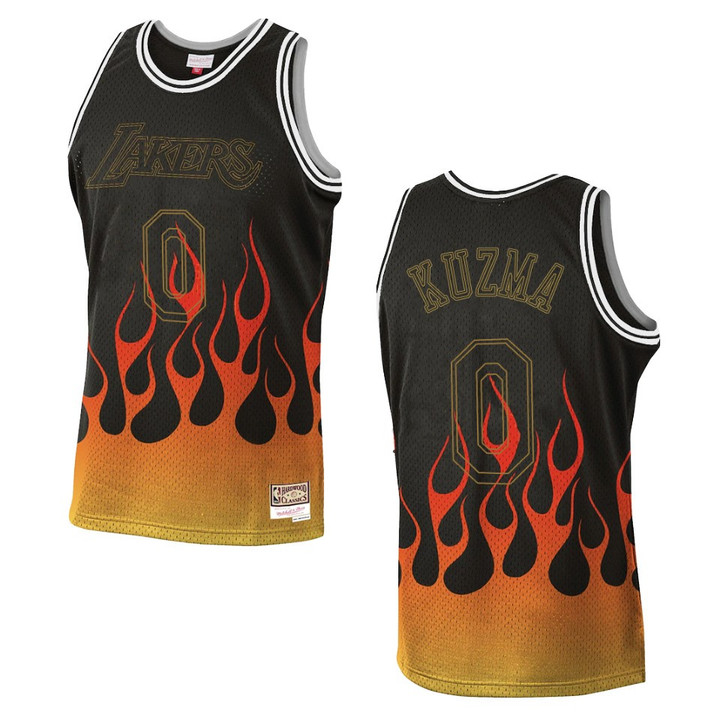 Los Angeles Lakers Kyle Kuzma Flames Hardwood Classics Jersey Black