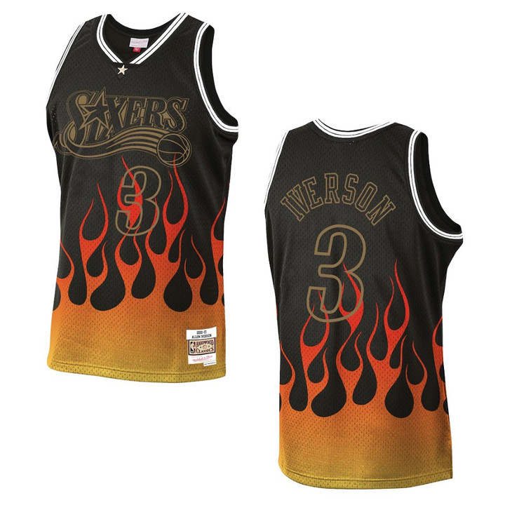 Philadelphia 76ers Allen Iverson Flames Jersey Black