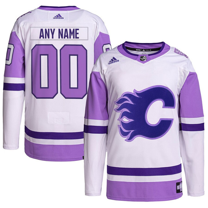 Calgary Flames adidas Hockey Fights Cancer Primegreen Custom Jersey - White/Purple