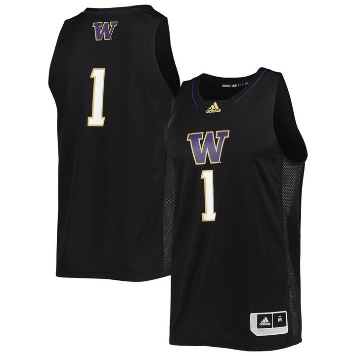 #1 Washington Huskies adidas Swingman Basketball Jersey - Black