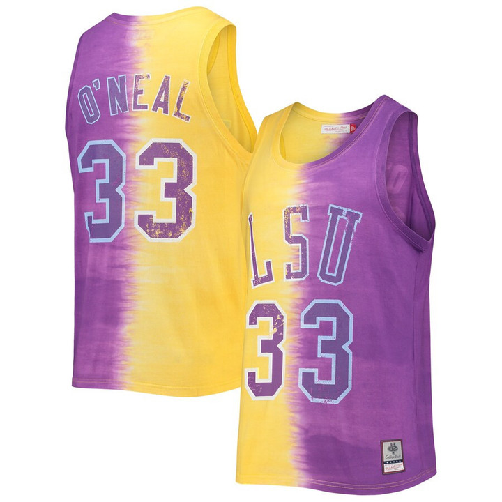 Shaquille O'Neal LSU Tigers Mitchell & Ness Name & Number Tie-Dye Tank Top - Purple/Gold