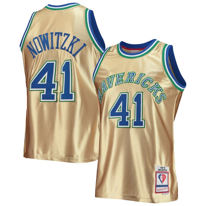 Dirk Nowitzki Dallas Mavericks Mitchell & Ness 75th Anniversary 1998-99 Hardwood Classics Swingman Jersey - Gold