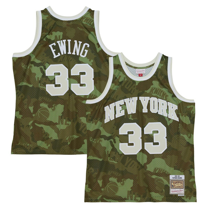 Patrick Ewing New York Knicks Mitchell & Ness Unisex Hardwood Classics 1991-92 Ghost Green Swingman Jersey - Camo