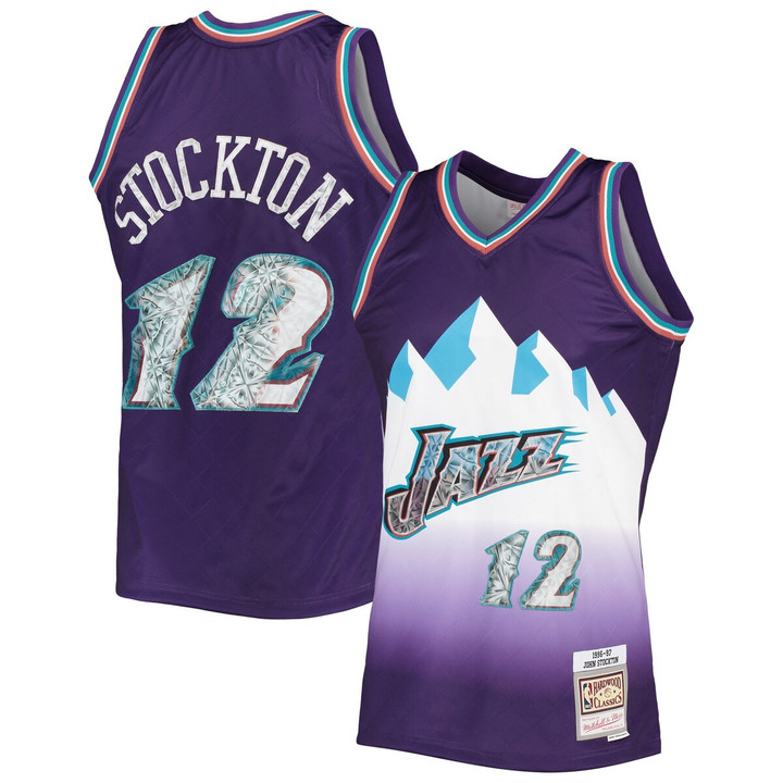 John Stockton Utah Jazz Mitchell & Ness 1996-97 Hardwood Classics NBA 75th Anniversary Diamond Swingman Jersey - Purple