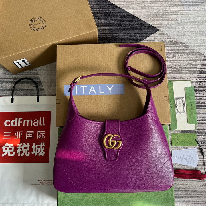 Gucci Gucci Aphrodite Medium Shoulder Bag Purple Soft Leather 39X38X2Cm