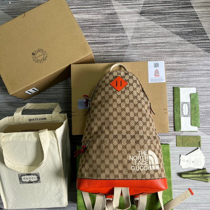 Gucci Backpack Gucci X The North Face Beige/Orange GG Canvas And Leather Backpack 33X49X13cm