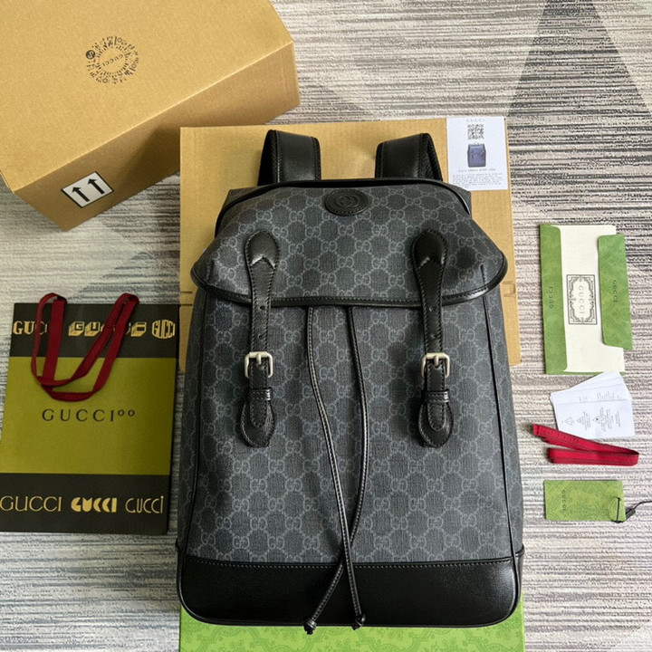 Gucci Backpack GG Supreme canvas backpack leather-trimmed backpack 26X43X18cm