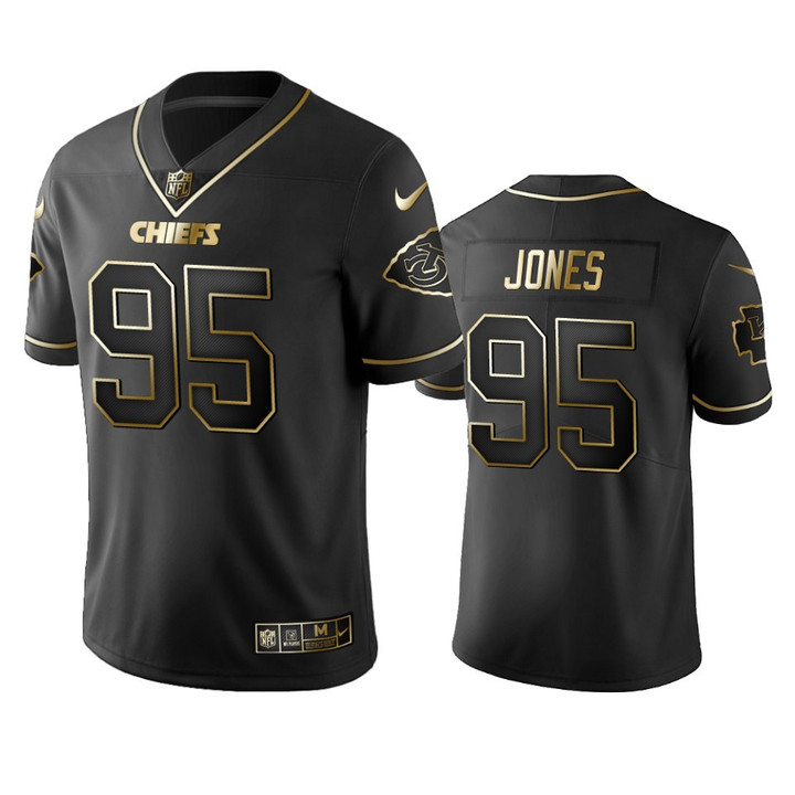 Men's Chiefs #95 Chris Jones Black Golden Edition Vapor Untouchable Limited Jersey