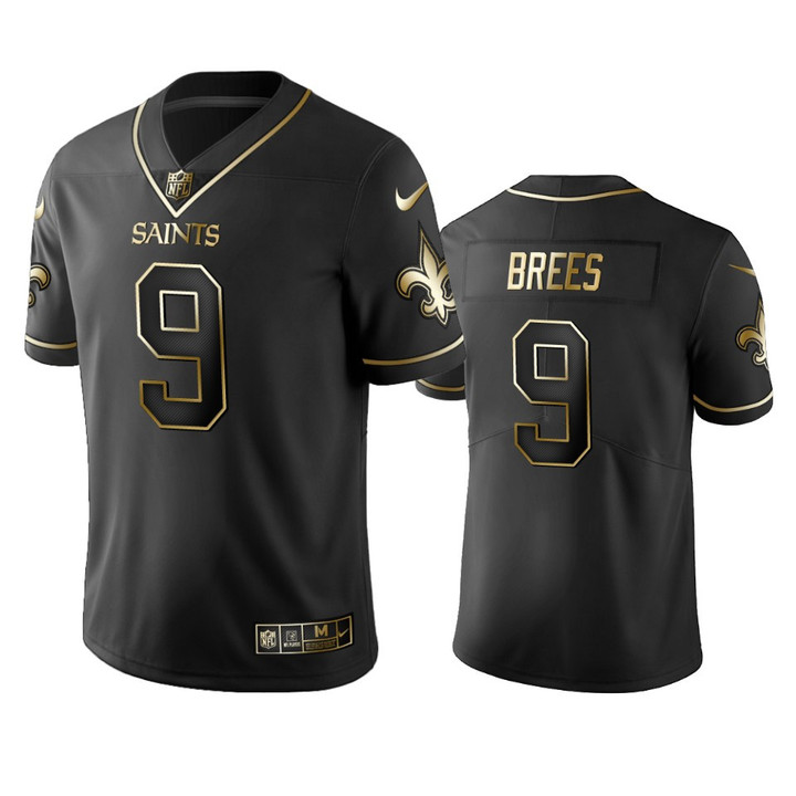 Men's Saints #9 Drew Brees Black Golden Edition Jersey