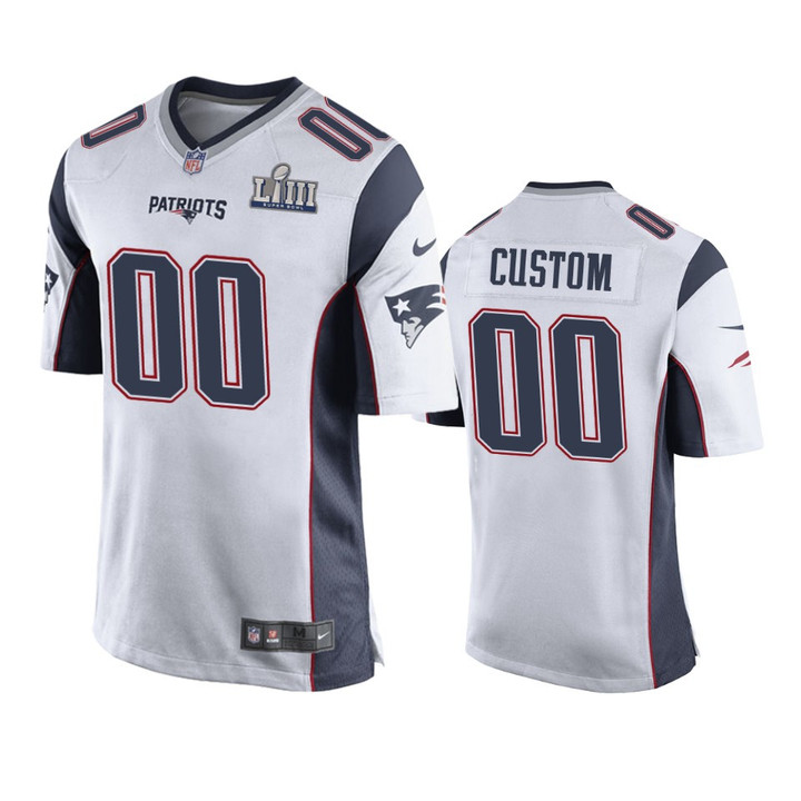 Patriots #00 Custom Men Jersey White Super Bowl LIII
