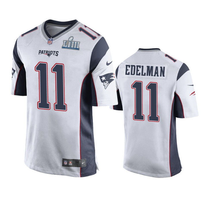 Patriots #11 Julian Edelman Men's Jersey White Super Bowl LIII