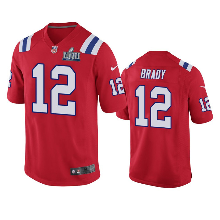 Patriots #12 Tom Brady Men Jersey Red Super Bowl LIII