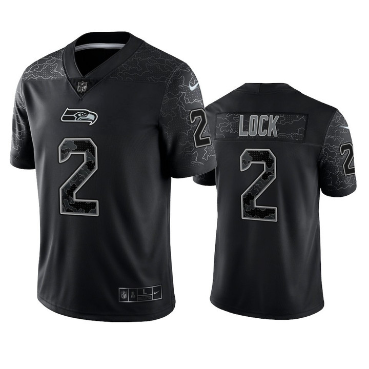 Seahawks Drew Lock Reflective Limited Black Jersey Men's