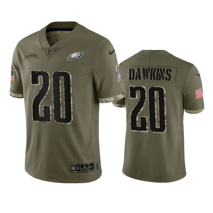 Eagles Brian Dawkins Jersey Olive 2022 Salute To Service