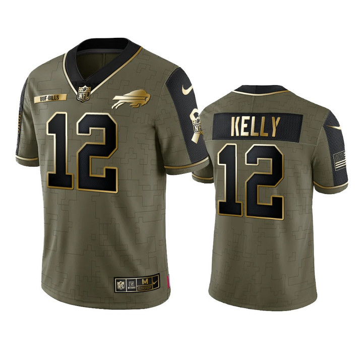 Bills Jim Kelly Limited Jersey Olive Gold 2021 Salute To Service