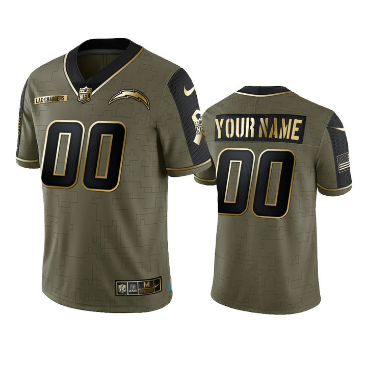Chargers Custom Limited Jersey Olive Gold 2021 Salute To Service
