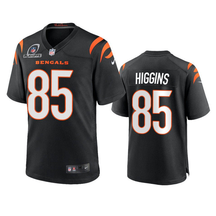 Bengals Tee Higgins 2021 NFL Playoffs Patch Black Jersey