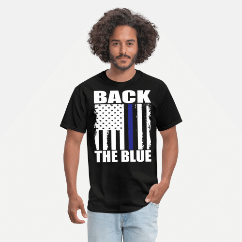 Back The Blue Thin Blue Line American Flag  Mens TShirt
