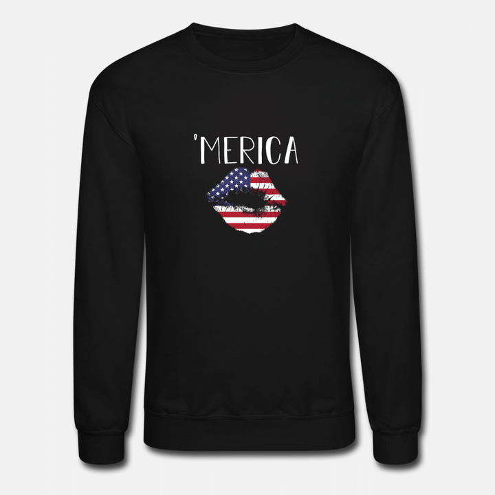 Merica American Flag Lips 4th of July Shirt  Unisex Crewneck Sweatshirt
