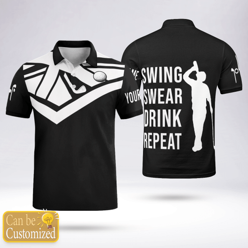 UK Golf Personalized "Swing - Swear - Drink - Repeat" Polo Shirt HD-TD57