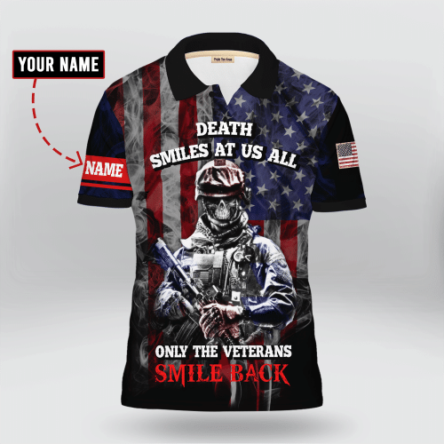 US Veteran 'Death Smiles At Us All - Only The Veterans Smile Back' Polo Shirt | 030410