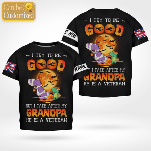 UK Halloween 'I Try To Be Good But I Take After My Grandpa He Is a Veteran' Kid T-shirt | 040449