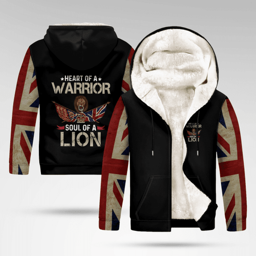 UK Veteran Remembrance 'Heart Of A Warrior Soul Of A Lion' Fleece Zip Hoodie Shirt | 010483