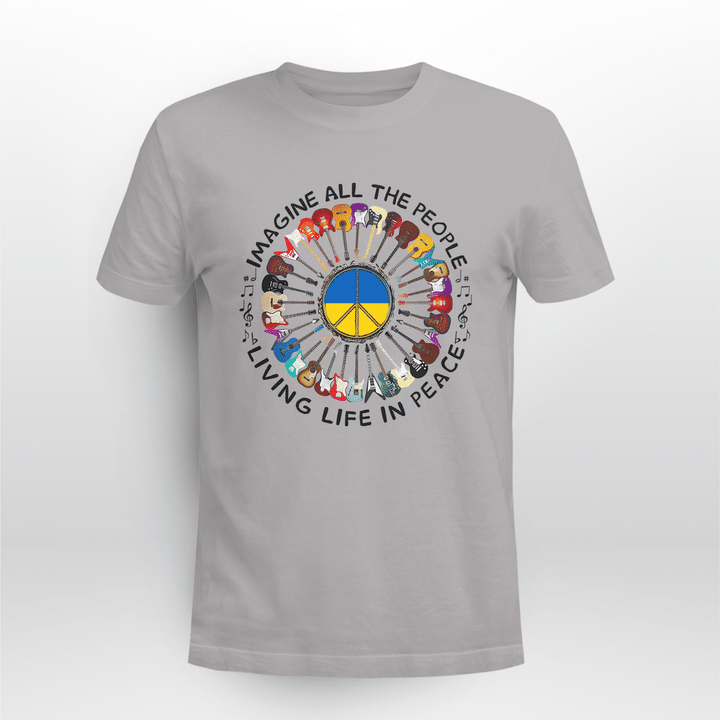Imagine All The People Living Life In Peace Ukraine Guitar T-Shirt | 010438