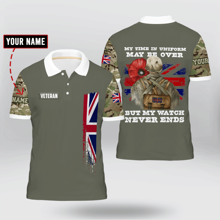 UK Veteran 'My Time In Uniform May Be Over - But My Watch Never Ends' Polo Shirt | 0104175