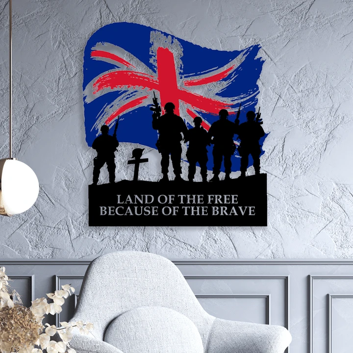 UK Veteran 'Land of The Free - Because of The Brave' Superior Cut Metal Sign | 0104163