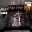 Homemerci Customize Name Couple Skull On The Roses Bedding Set MH