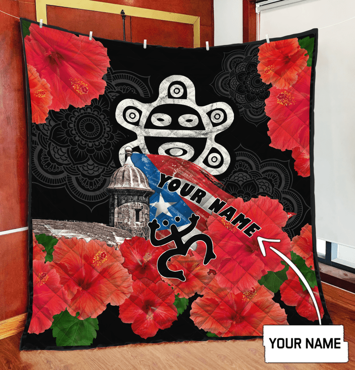 Homemerci Customize Name Sol Taino Puerto Rico Quilt Blanket MH