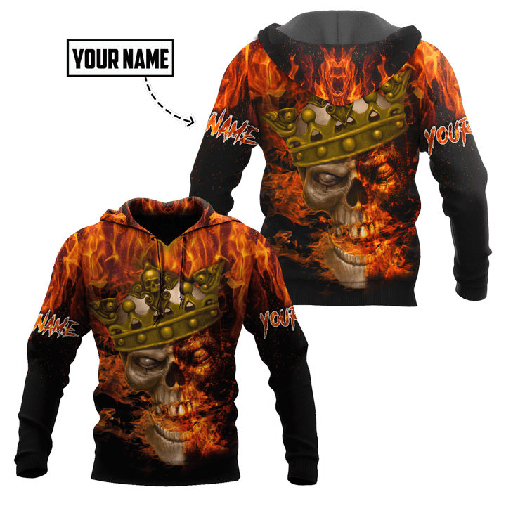 Homemerci Customize Name King Fire Skull Hoodie For Men And Women DA