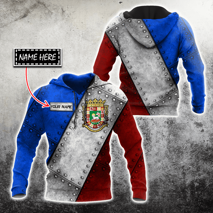 Homemerci Customize Name Coat Of Arms Puerto Rico Soldier Hoodie For Men And Women
