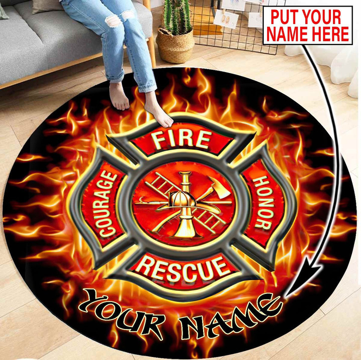 Homemerci Customize Name Firefighter Circle Rug AM