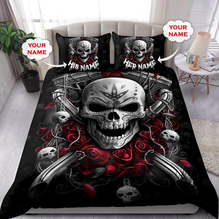 Homemerci Customize Name Couple Skull Art Bedding Set