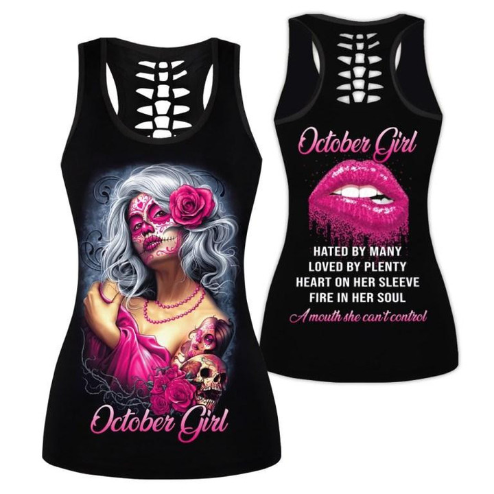 Homemerci Customize Name Skull Girl Hollow Tank Top And Legging Outfit .CTQH
