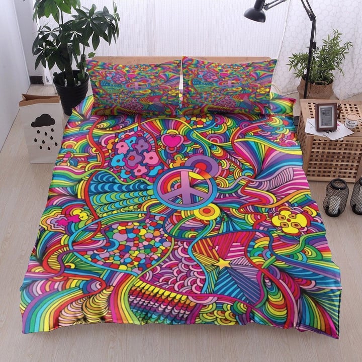 Colorful Hippie Lover With Symbol Bedding Set TQH200724-BEDDING SETS-TQH-Twin-Vibe Cosy‚Ñ¢