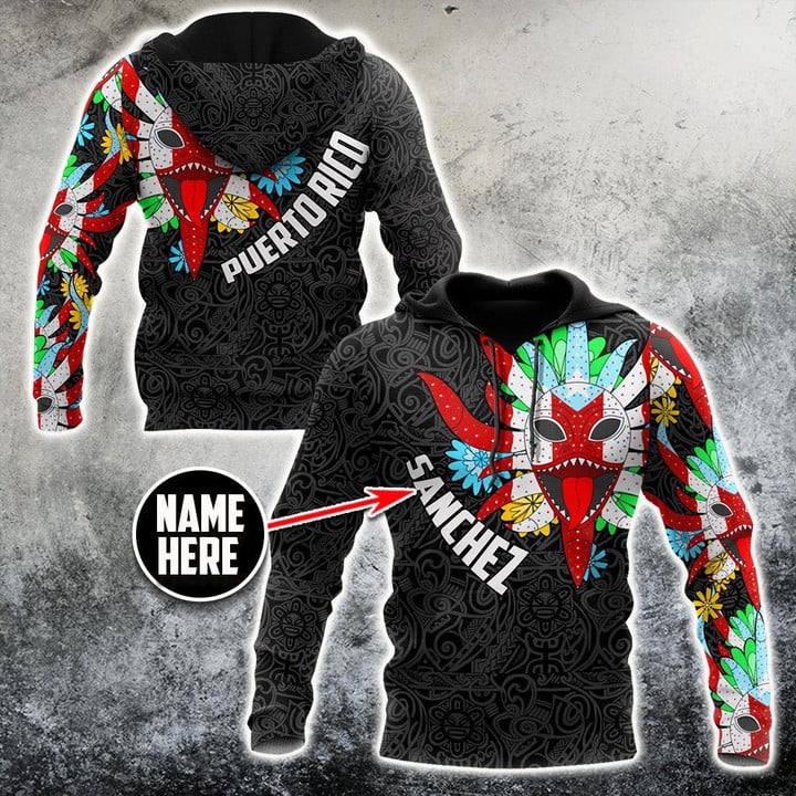 Homemerci Customize Name Puerto Rico Mask Hoodie For Men And Women TNA