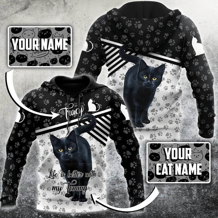 Homemerci Customize Name Black Cat Hoodie For Men And Women