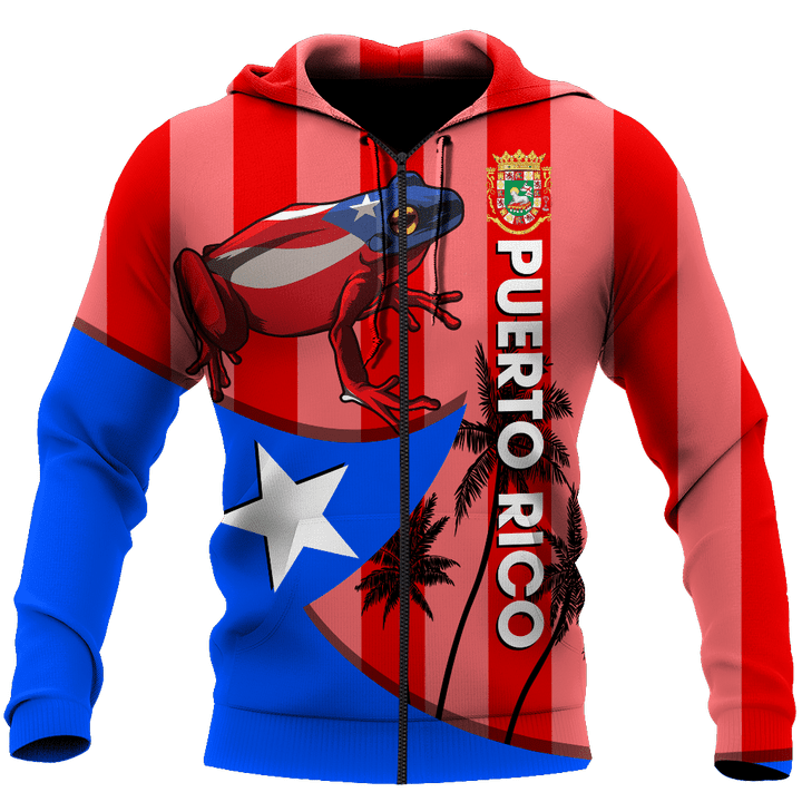 Puerto Rico Caribbean Frog Shirts TH20061608S-Apparel-TQH-Zipped Hoodie-S-Vibe Cosy‚Ñ¢